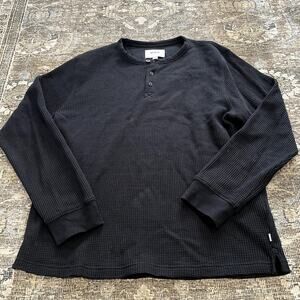 Wax London Long Sleeve Henley Thermal Waffle Shirt Black Men's Size L